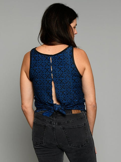 The Tie Back Tank - Blue Shibori / Blue Pinstripe
